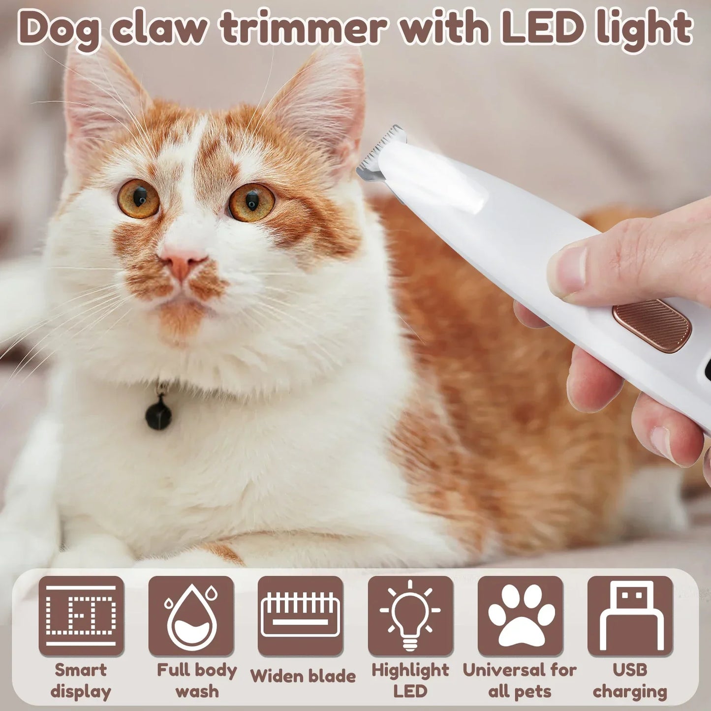 Rechargeable Pet Hair Trimmer for Dogs & Cats – Quiet Grooming Clippers for Fur & Paws with LED Light