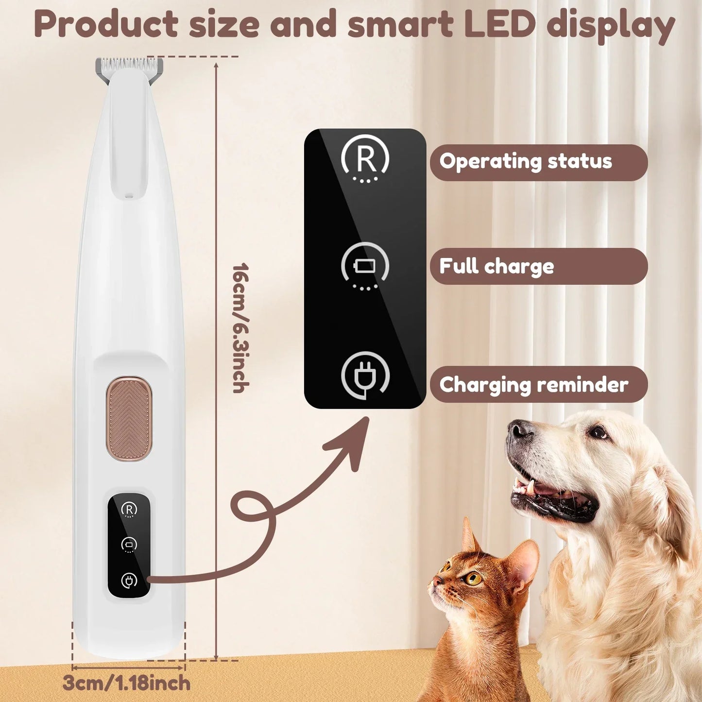 Rechargeable Pet Hair Trimmer for Dogs & Cats – Quiet Grooming Clippers for Fur & Paws with LED Light