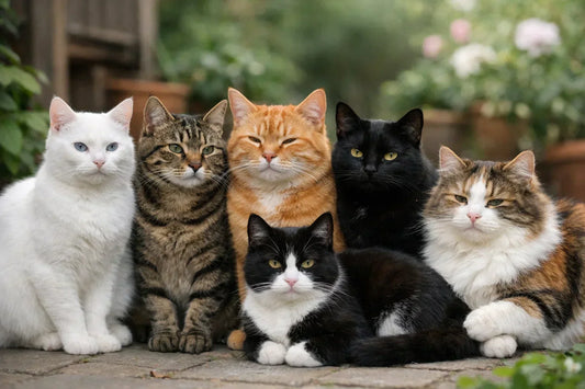 Group of cats sitting together in a calm environment showing a clowder