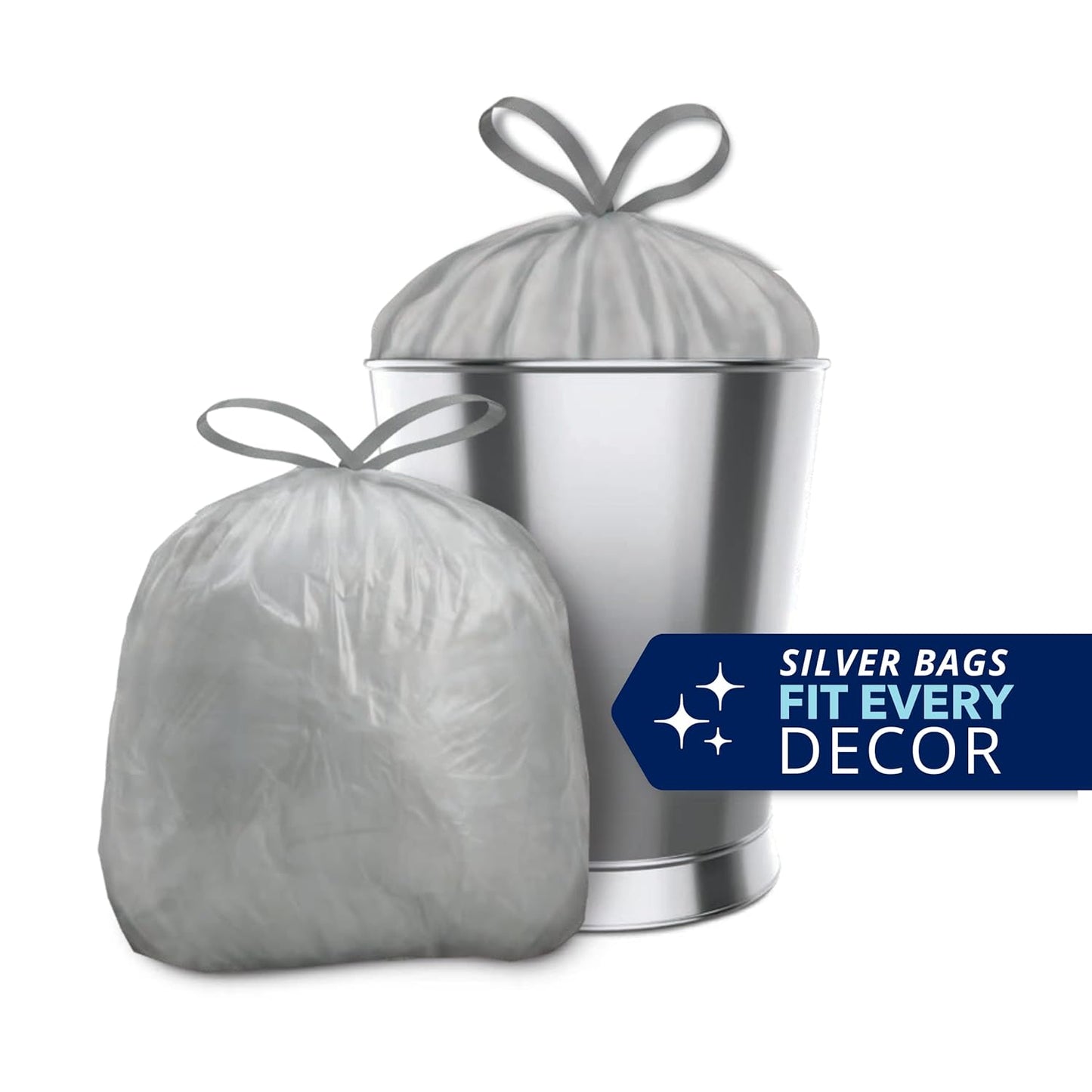 Small Trash Bags - 4 Gallon, 200 Bags (1 Pack of 200 Count), Drawstring - Silver Bag in Simply Clean Scent with Microban