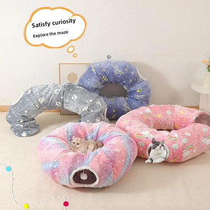 Foldable Cat Tunnel with Washable Bed