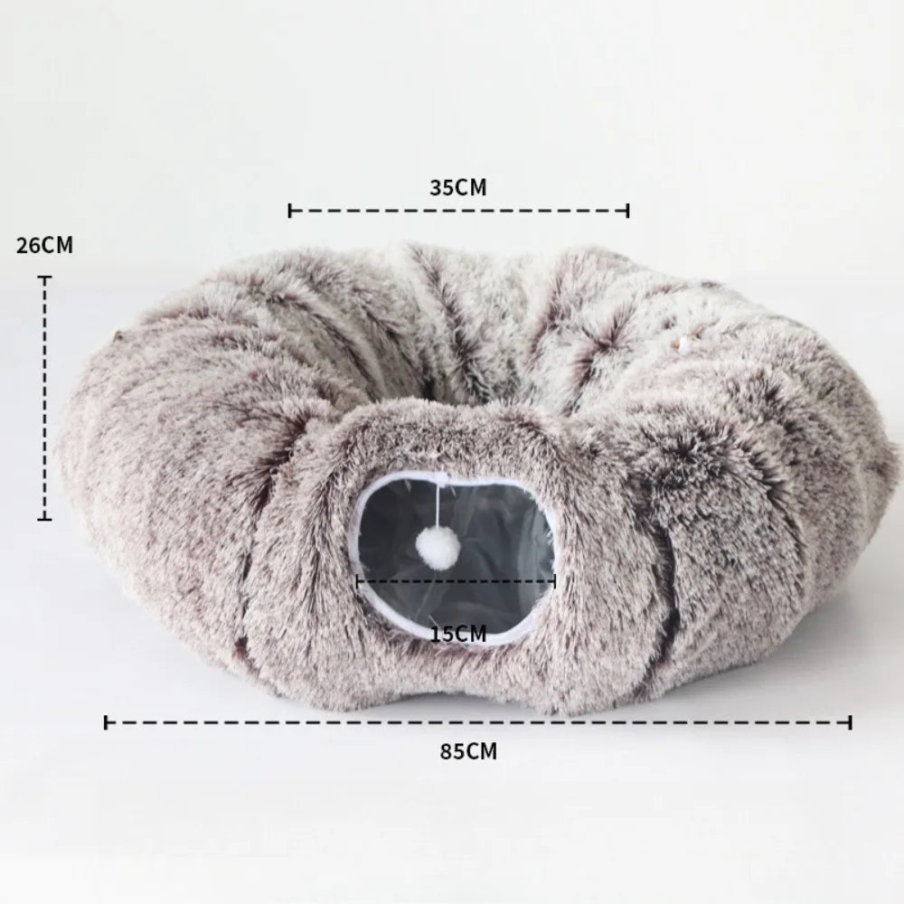 Long Plush Collapsible Donut Cat Tunnel Bed Pet Warm Bed