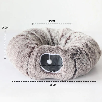 Long Plush Collapsible Donut Cat Tunnel Bed Pet Warm Bed