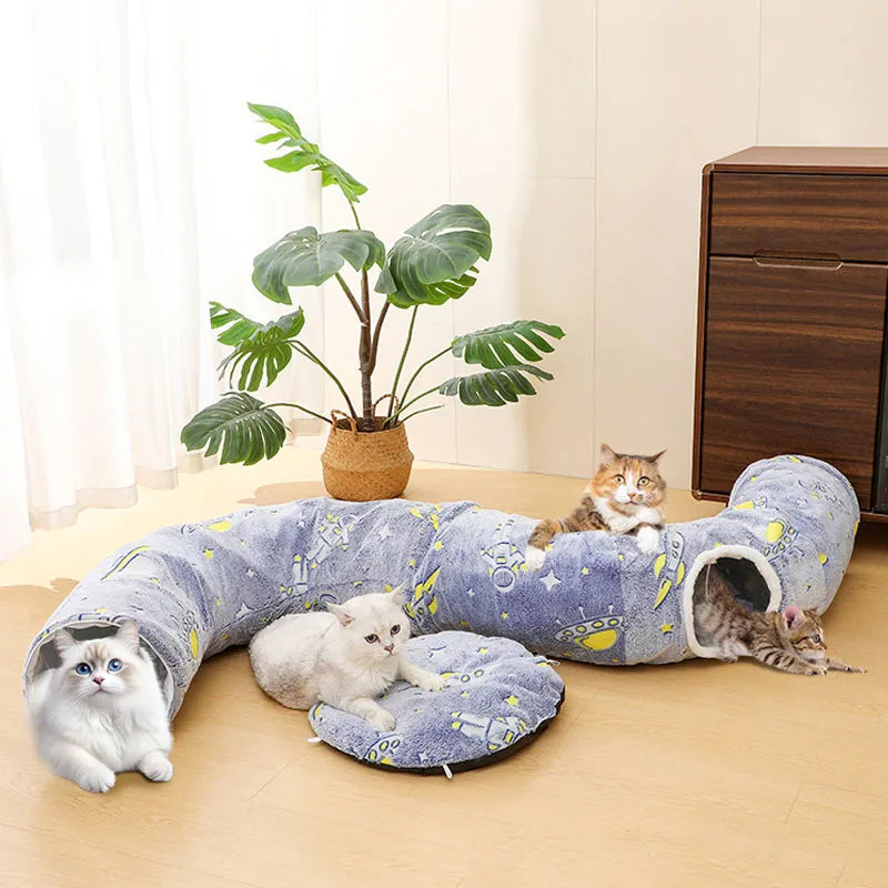 Foldable Cat Tunnel with Washable Bed