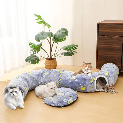 Foldable Cat Tunnel with Washable Bed