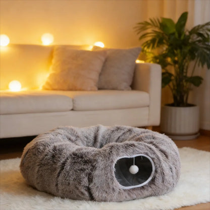 Long Plush Collapsible Donut Cat Tunnel Bed Pet Warm Bed