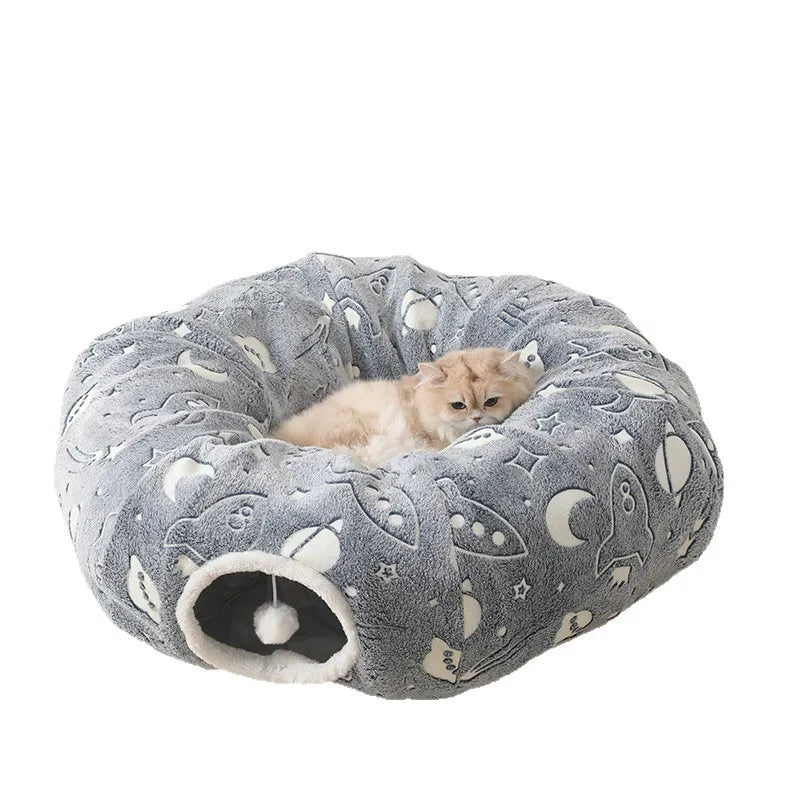 Foldable Cat Tunnel with Washable Bed