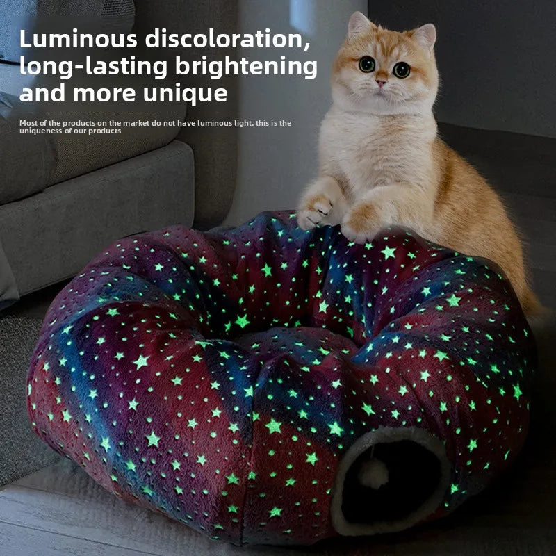 Foldable Cat Tunnel with Washable Bed