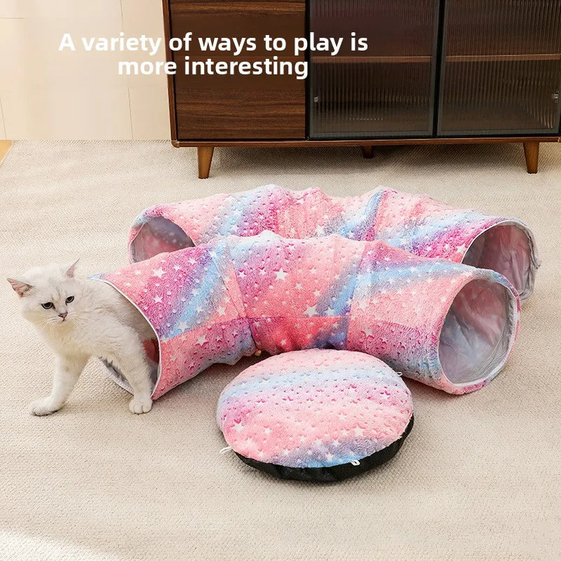 Foldable Cat Tunnel with Washable Bed