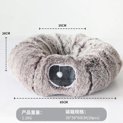 Long Plush Collapsible Donut Cat Tunnel Bed Pet Warm Bed