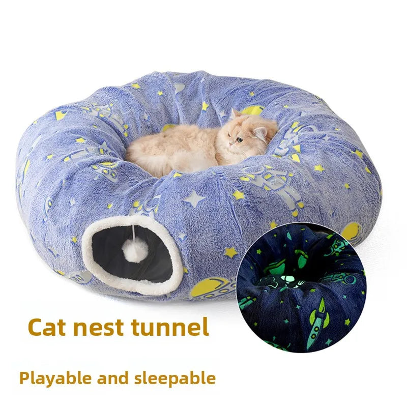 Foldable Cat Tunnel with Washable Bed