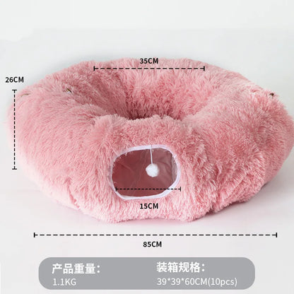 Long Plush Collapsible Donut Cat Tunnel Bed Pet Warm Bed