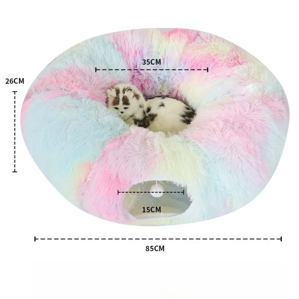 Long Plush Collapsible Donut Cat Tunnel Bed Pet Warm Bed