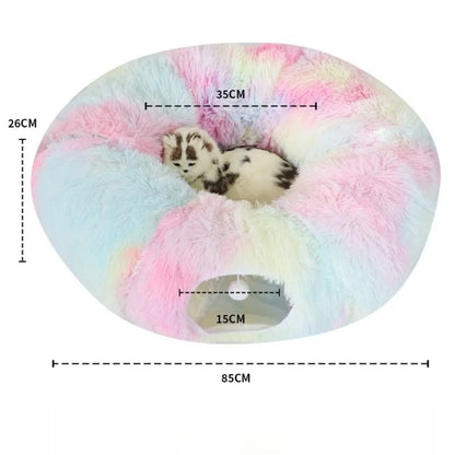 Long Plush Collapsible Donut Cat Tunnel Bed Pet Warm Bed