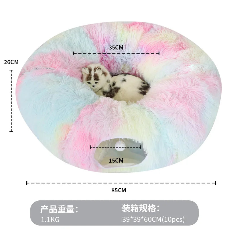 Long Plush Collapsible Donut Cat Tunnel Bed Pet Warm Bed