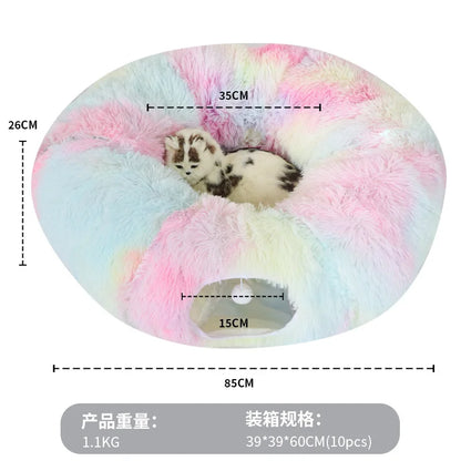 Long Plush Collapsible Donut Cat Tunnel Bed Pet Warm Bed